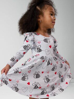 Little Sleepies Bee Mine Ruffle Long Sleeve Twirl Dress 3T